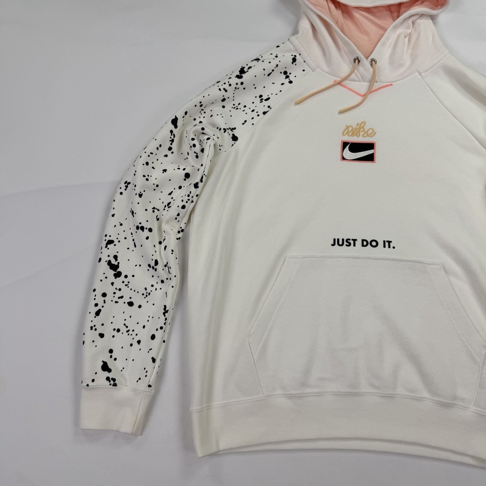 Nike Sportswear Just Do It Hoodie Sweatshirt White Pink Splatter Logo Women's L - Picture 5 of 15
